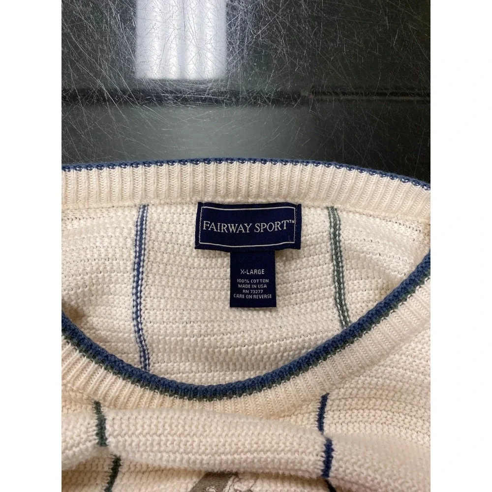 Vintage‎ Fairway Sport Mens Cream Golf Scene Embroidered Long Sleeve Sweater XL